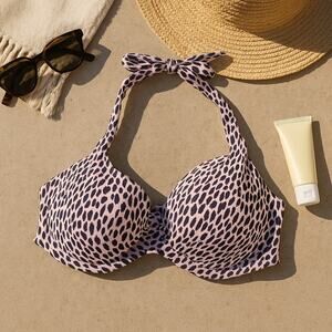 Victorias Secret Swim Halter Bikini Bra Pink Purple Animal Print Underwire 34C